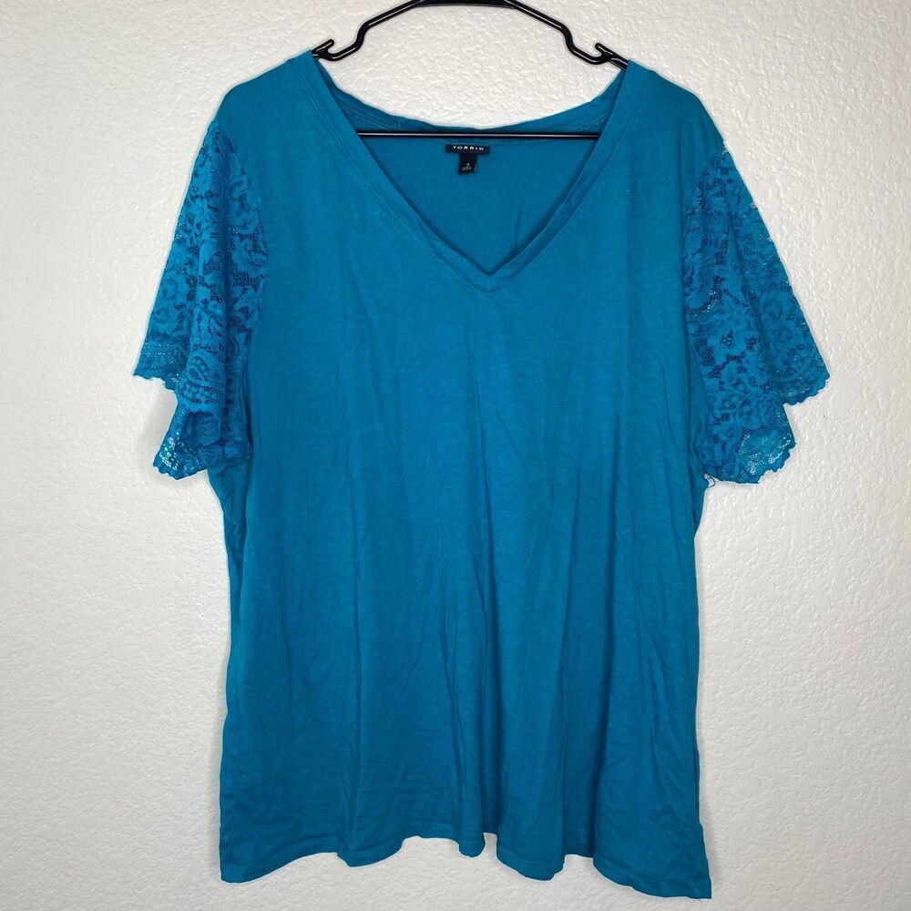 Torrid blue short sleeve shirt lace sleeves casual vneck cotton closet staple 3X